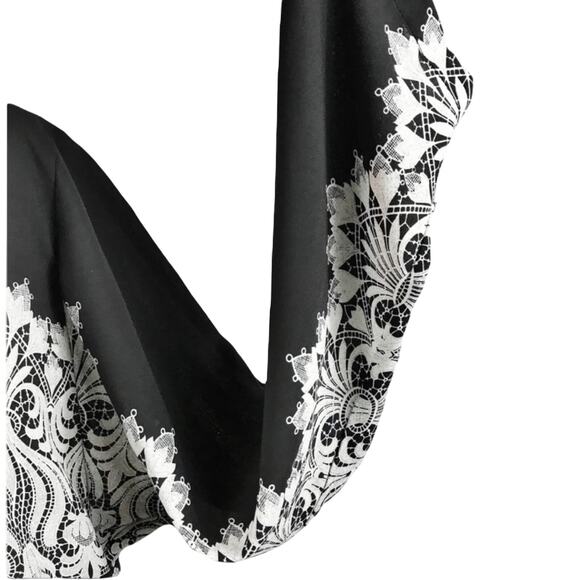 BCBGMAXAZRIA Shift Dress Black Paisley Lace Print Round Neck Tunic Medium EUC - Picture 7 of 9